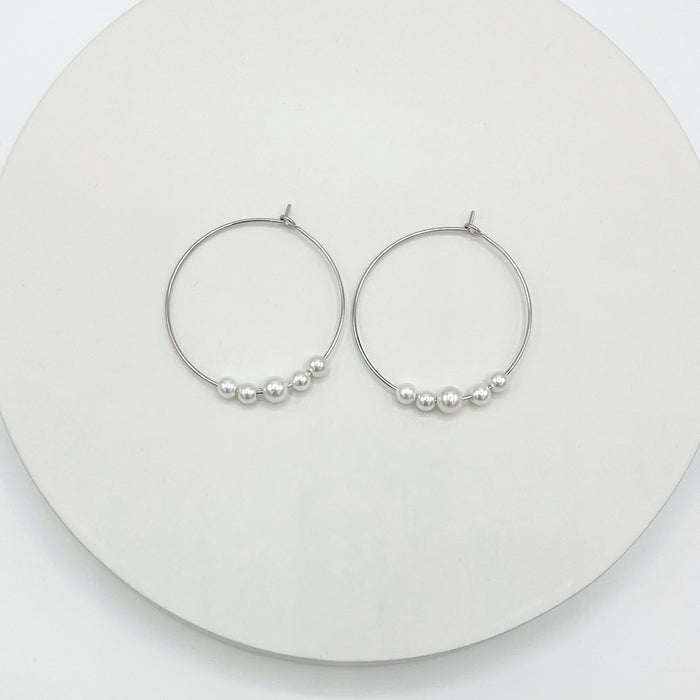 Ari sterling silver imitation pearl hoop earrings