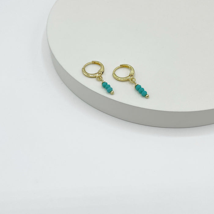 Maritza 14k gold plated hoop earrings with green beads