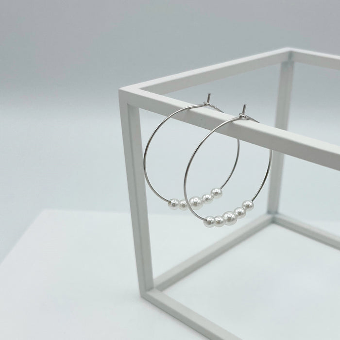 Ari sterling silver imitation pearl hoop earrings