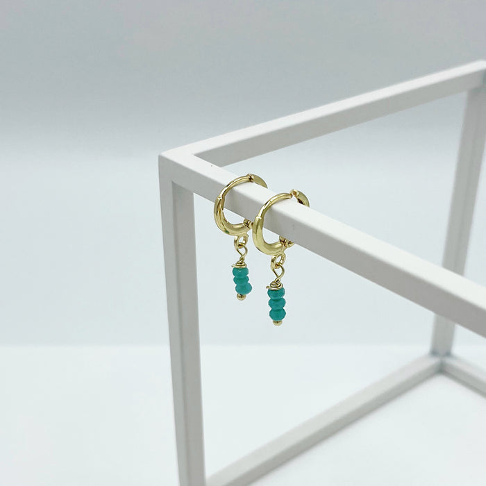 Maritza 14k gold plated hoop earrings with green beads