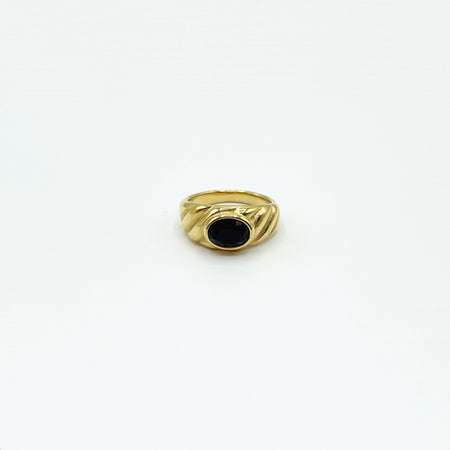 18k gold plated chunky band ring with black stone