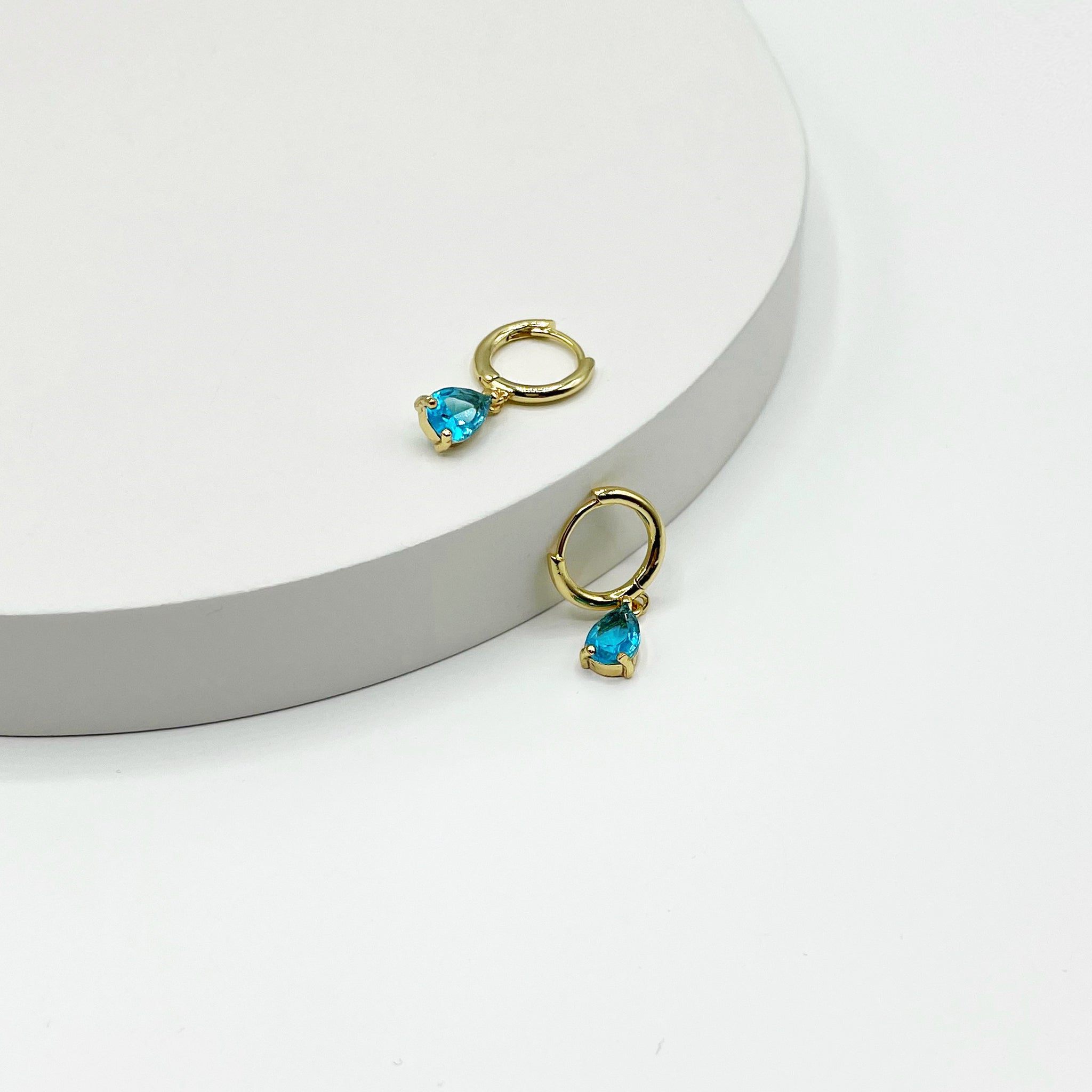 14k gold plated small hoop earrings with turquoise stone drop