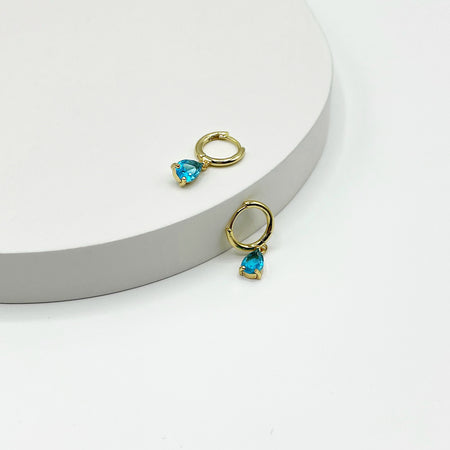 14k gold plated small hoop earrings with turquoise stone drop