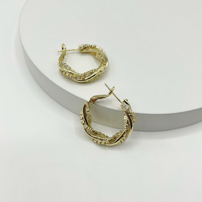 14k gold plated twisted hoop earrings with stones