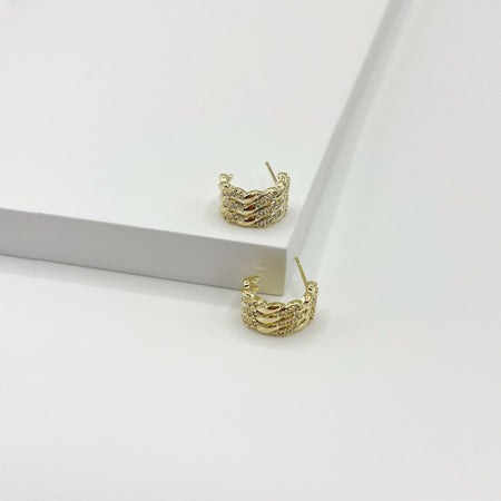 14k gold plated triple twist earrings with small stones