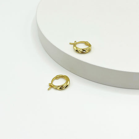 925 sterling silver, 14k gold plated mini textured hoop earrings 