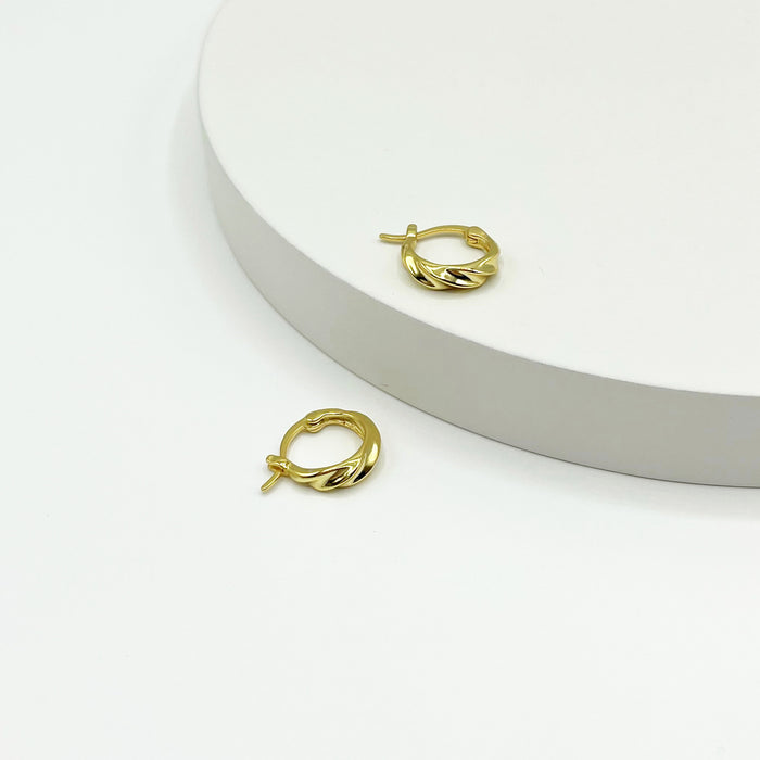 925 sterling silver, 14k gold plated mini textured hoop earrings 