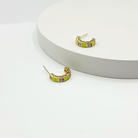 18k gold plated small half hoop earrings with lime enamel 