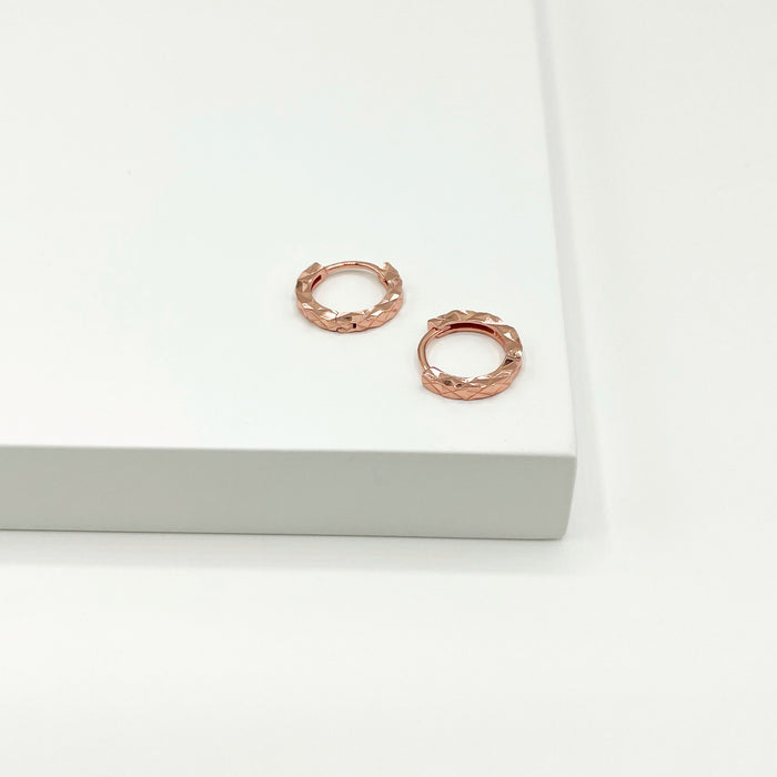 14k rose gold plated textured mini hoop earrings 