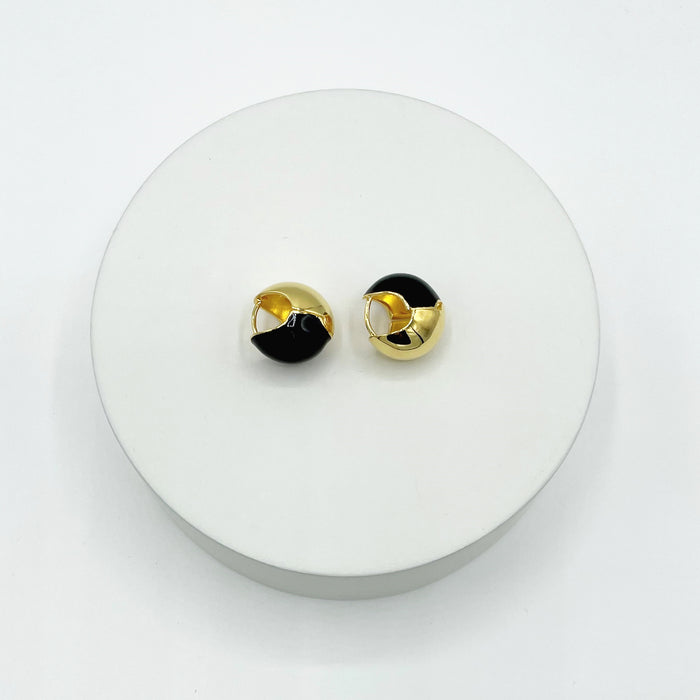 18k gold plated dome hoop earrings with black enamel 