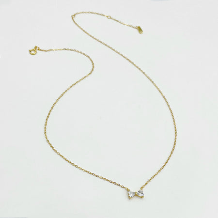 14k gold plated sterling silver minimal necklace with small cubic zirconia bow