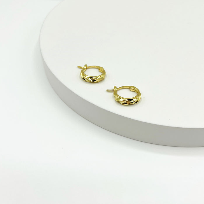 Drew 14k gold plated textured mini hoop earrings