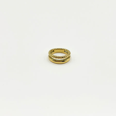 14k gold plated dual band ring featuring a smooth and twisted band