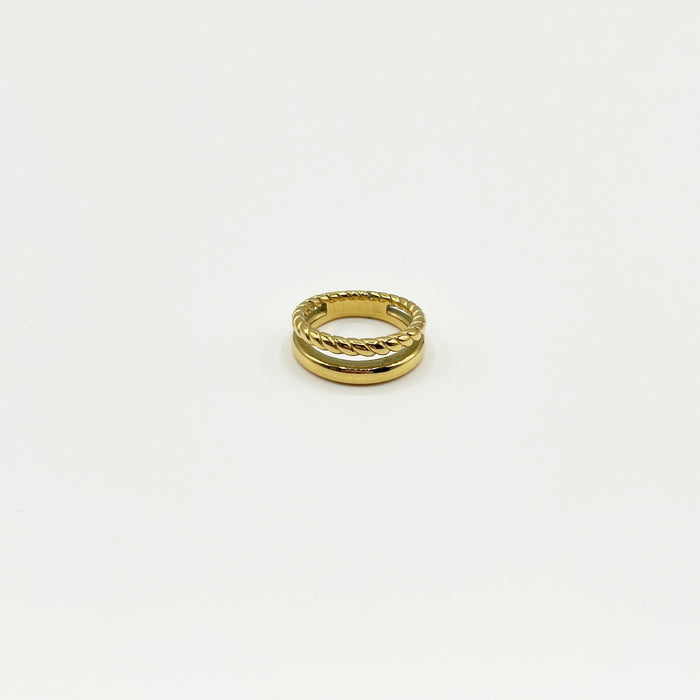 14k gold plated dual band ring featuring a smooth and twisted band