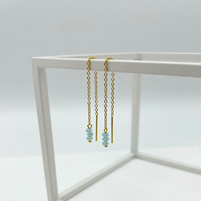 Karolyn 18k gold plated threader earrings with blue beads