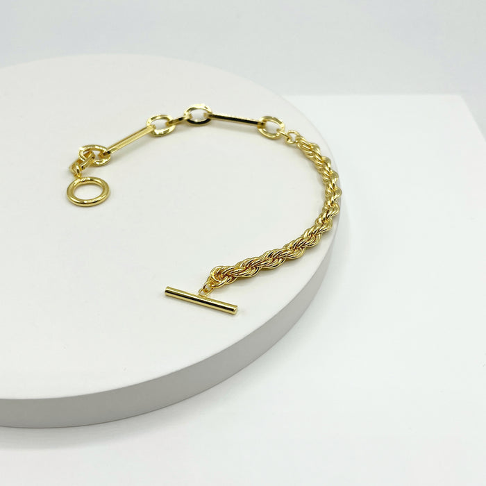 Emie 18k gold plated mixed chain T-bar bracelet