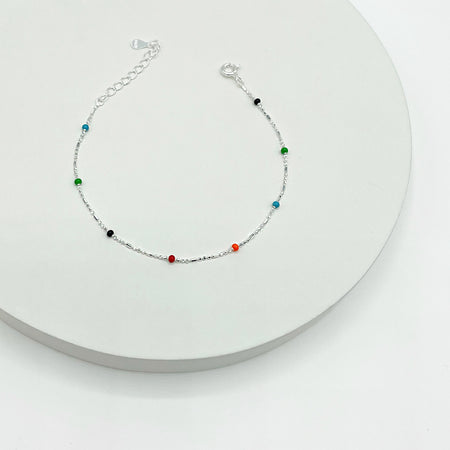 Sterling silver dainty bracelet with spaced colourful beads