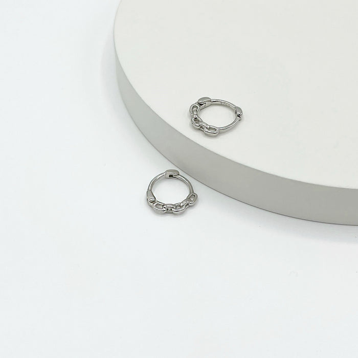 Sterling silver small hoop earrings with chain detail