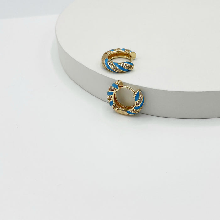 Abril 14k gold plated blue hoop earrings