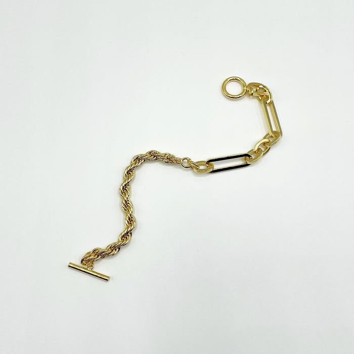 Emie 18k gold plated mixed chain T-bar bracelet