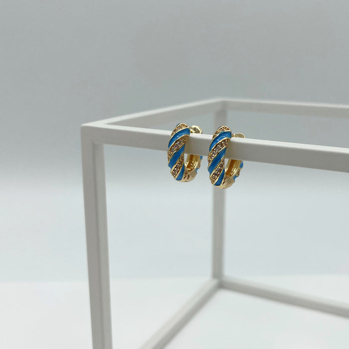 Abril 14k gold plated blue hoop earrings