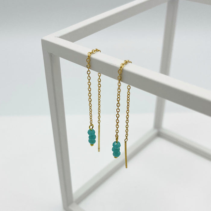 Karolyn 18k gold plated threader earrings with green beads