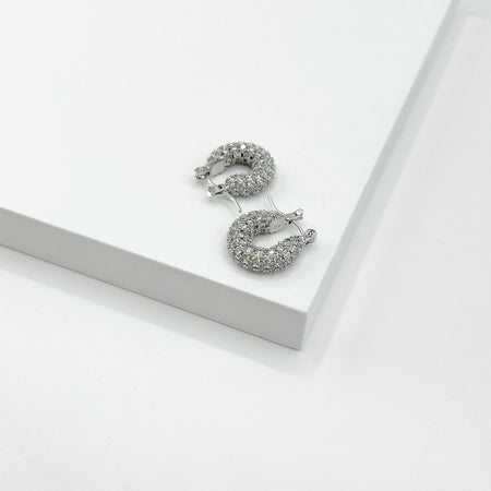 Silver chunky pave hoop earrings 