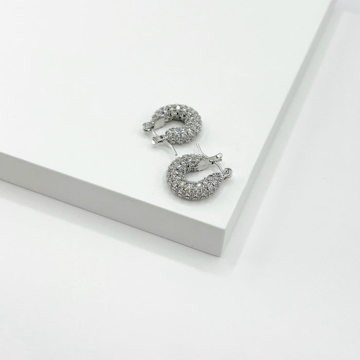 Silver chunky pave hoop earrings 