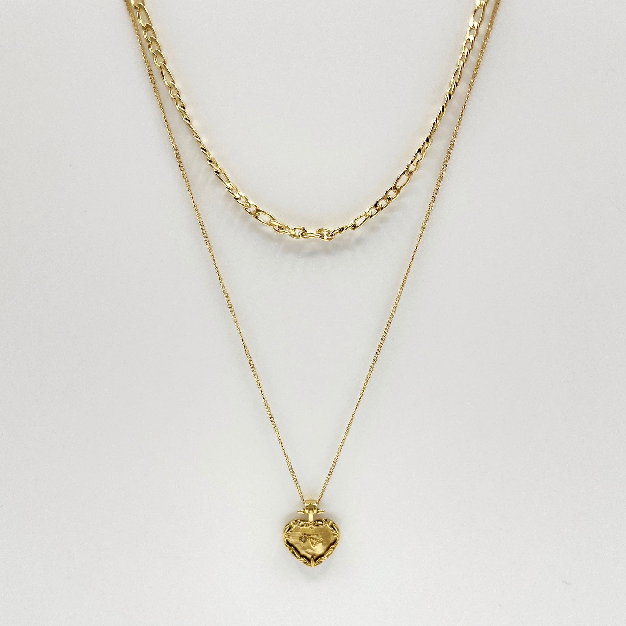 18k gold plated double layer necklace with heart pendant 