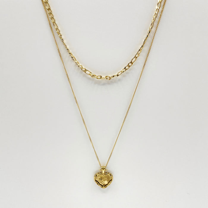 18k gold plated double layer necklace with heart pendant 