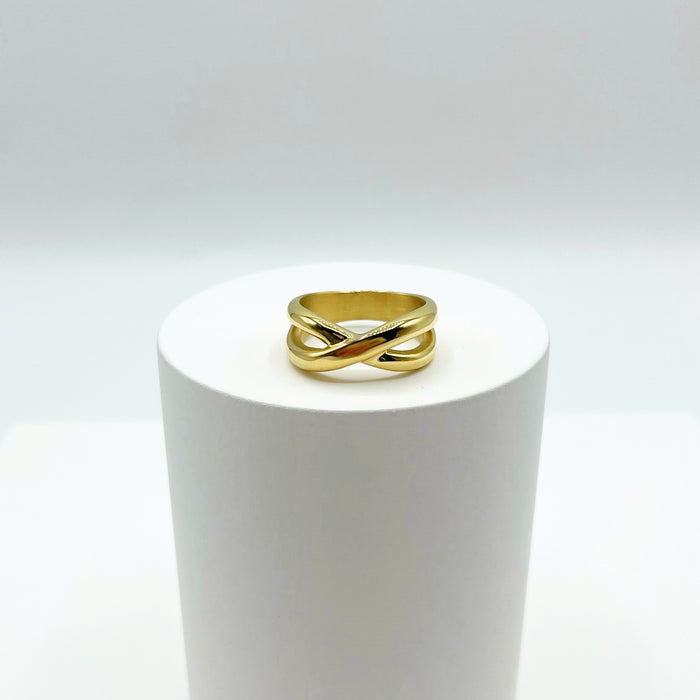 Berni 18k gold plated crossover band ring