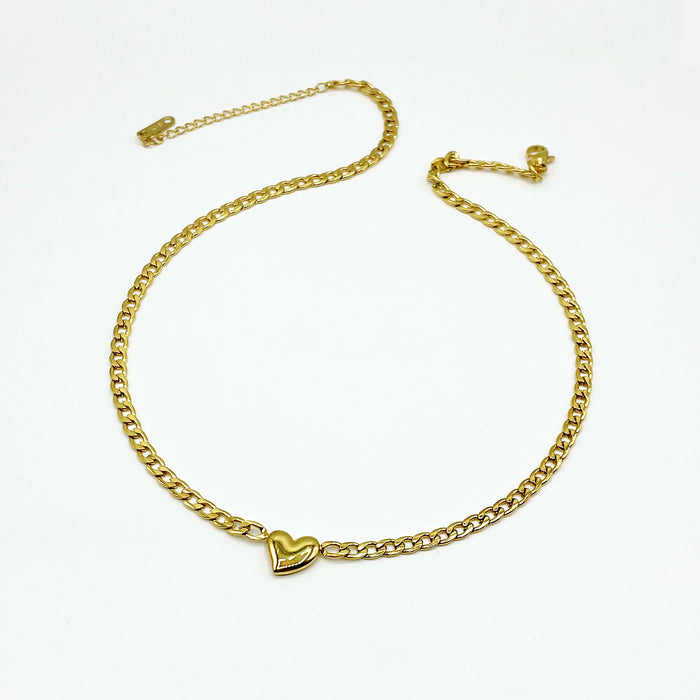 18k gold plated chunky chain necklace with heart pendant 