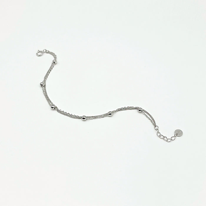 Dainty sterling silver double layer bracelet with ball chain detail 