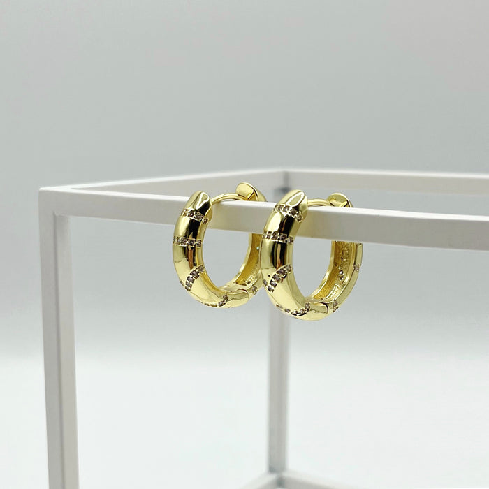 Lorena 18k gold plated chunky hoop earrings with stones