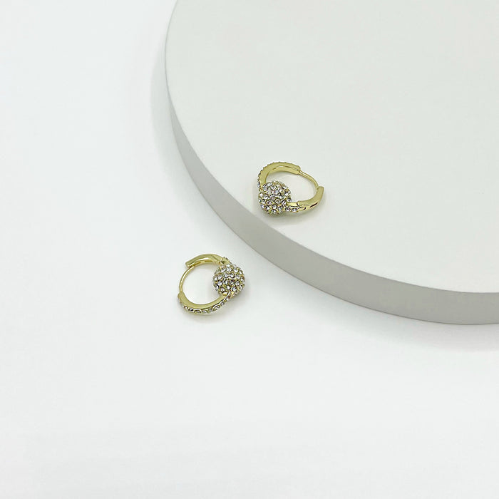 14k gold plated mini hoop earrings with ball and stones