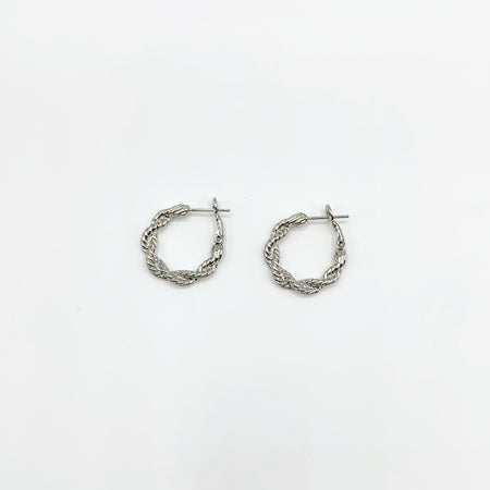 Silver textured twisted hoop earrings 