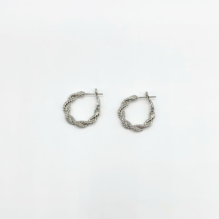 Silver textured twisted hoop earrings 