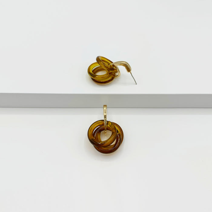 Amber triple hoop drop earrings