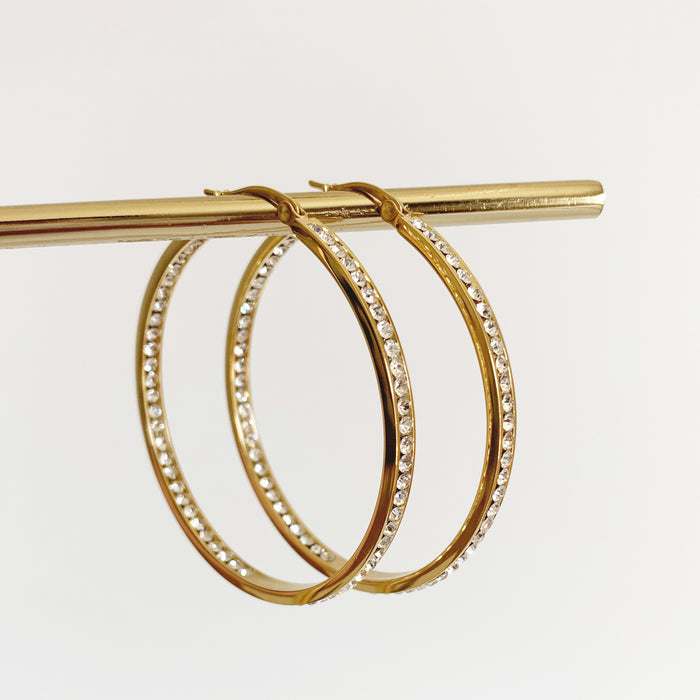 Bella gold plated stone hoop earrings