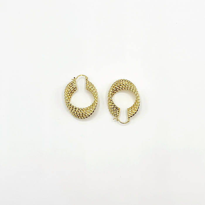 Bold 14k gold plated textured twist hoop earrings 