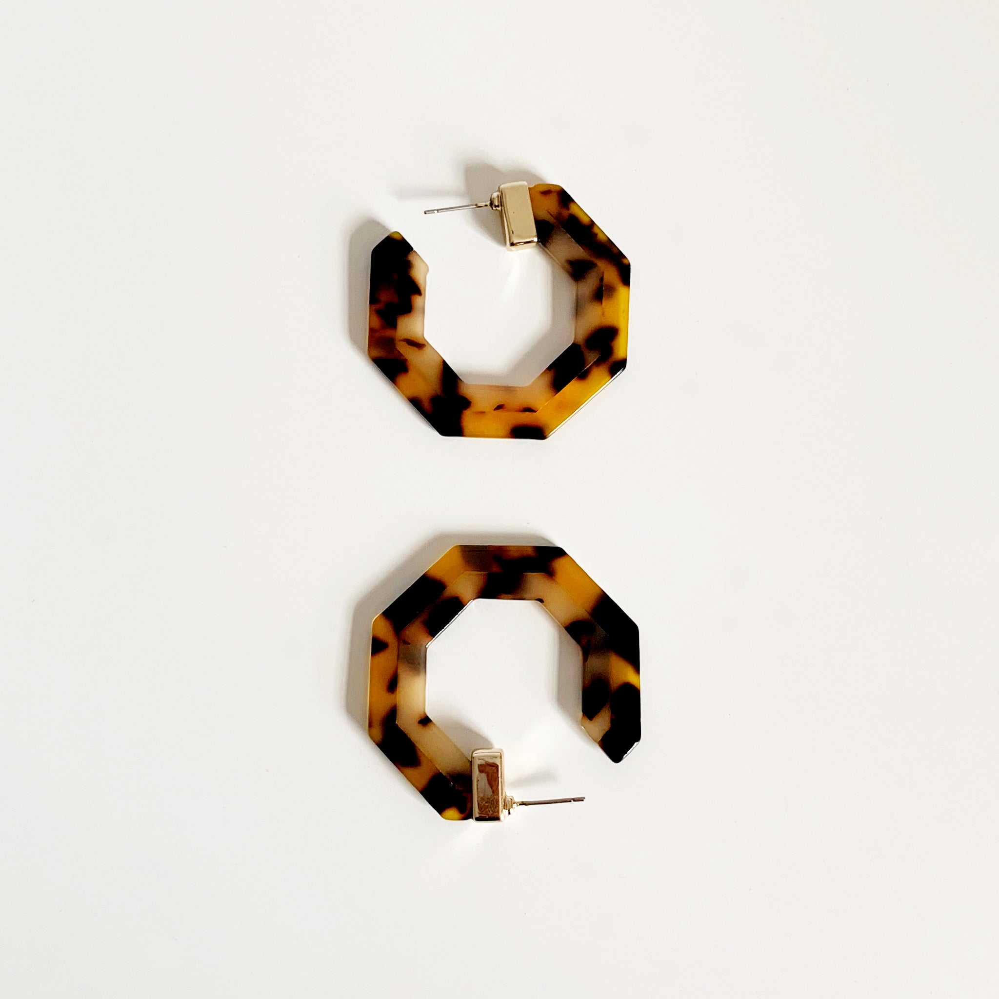 Dual colour leopard hexagonal hoop earrings 