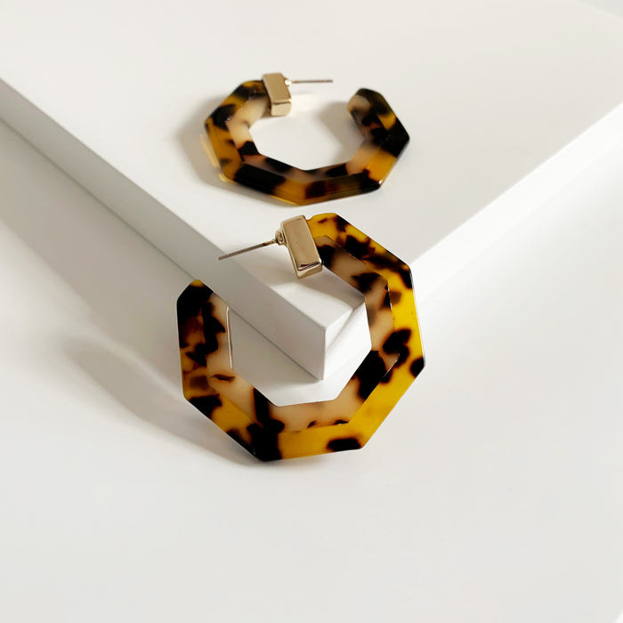 Chiara two colour hexagonal leopard hoop earrings