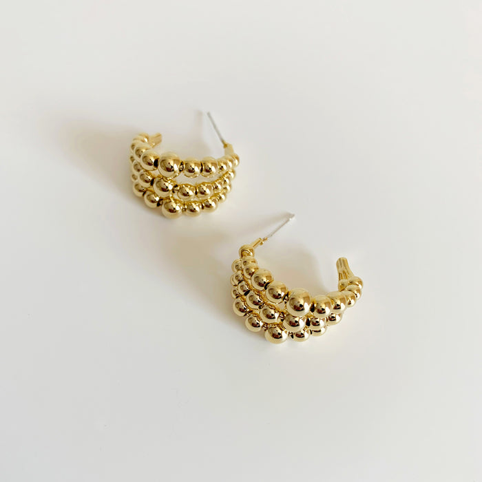 Cleo 14k gold plated triple beaded hoop earrings