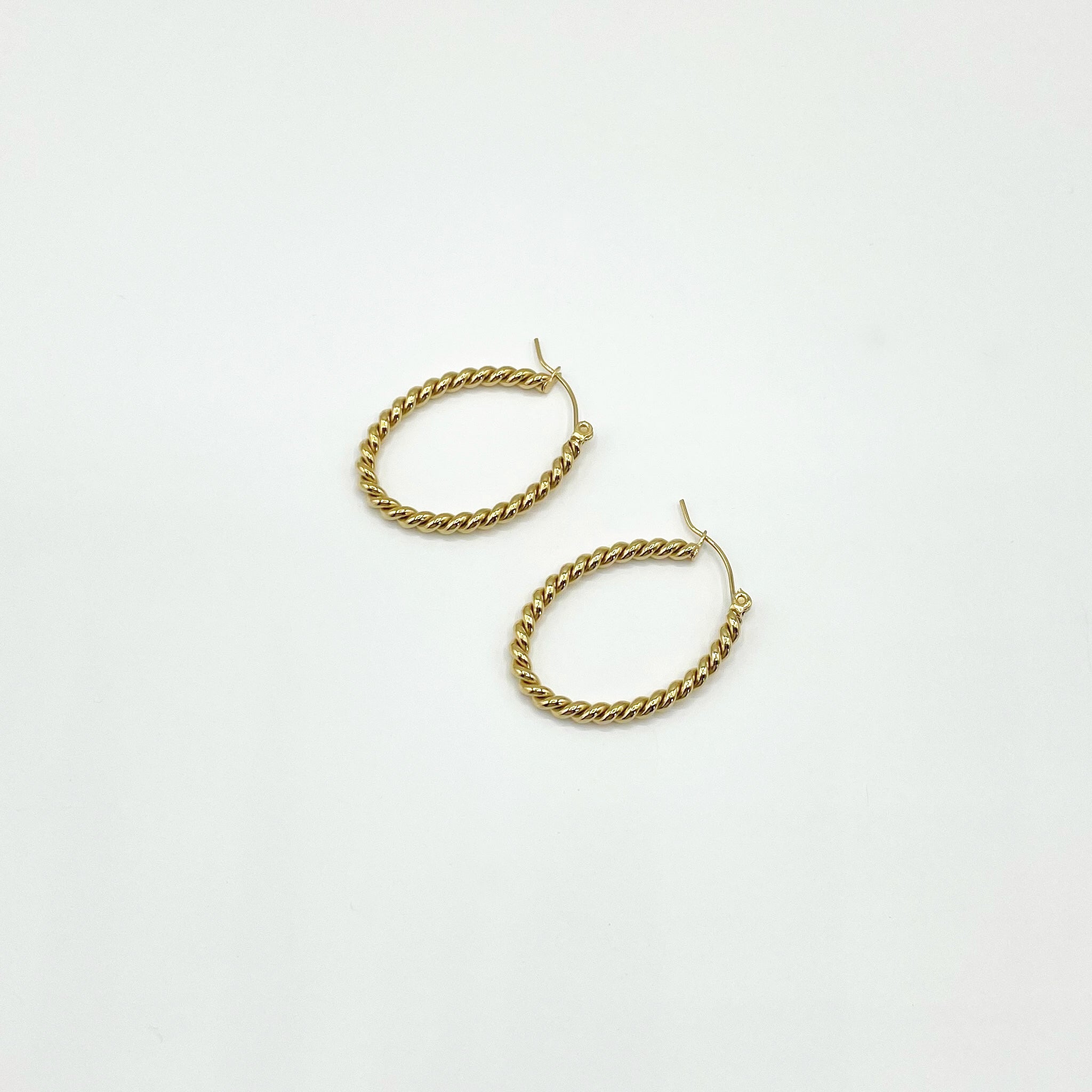 14k gold plated minimal oval twisted hoop earrings