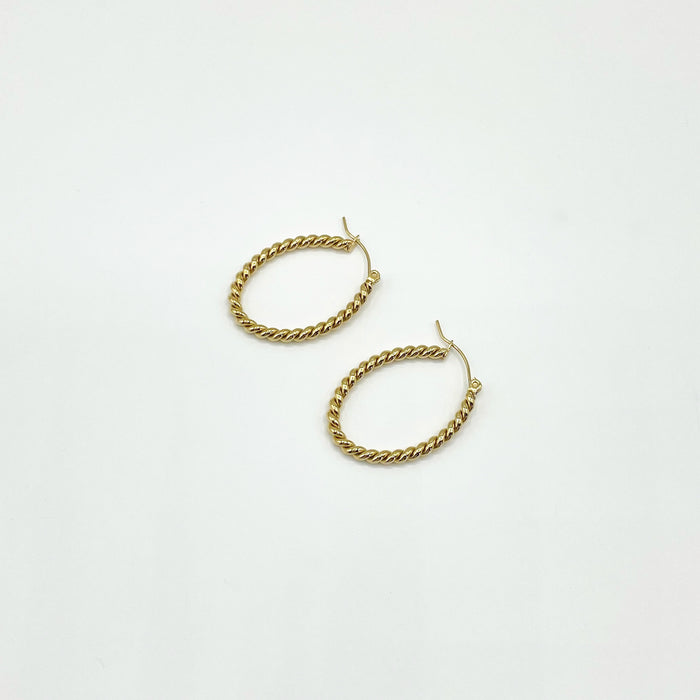 14k gold plated minimal oval twisted hoop earrings