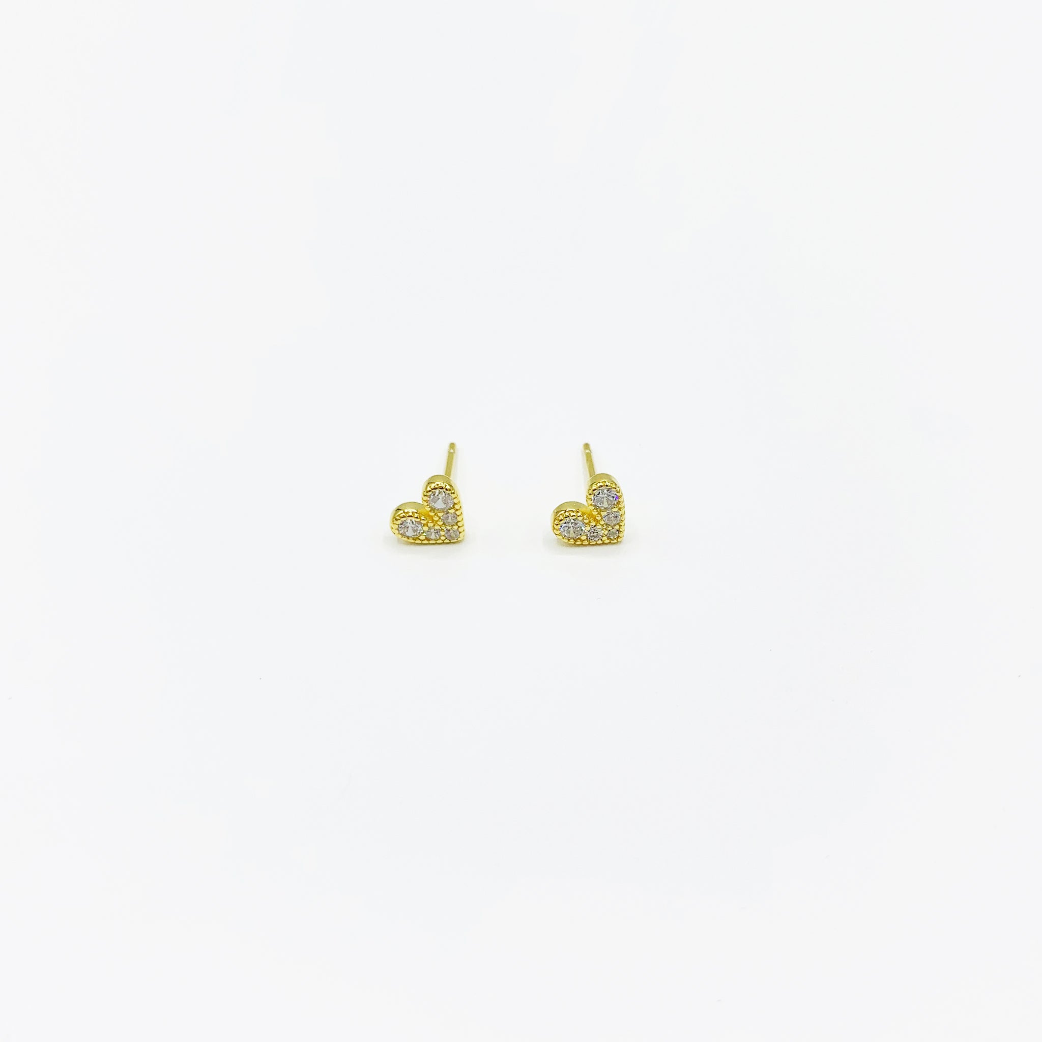 Gold plated sterling silver heart stud earrings with stones