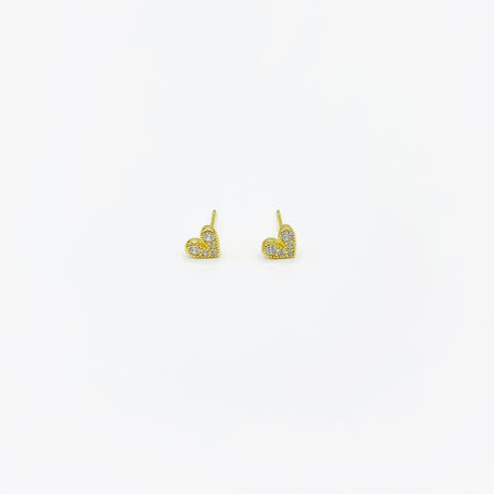 Gold plated sterling silver heart stud earrings with stones