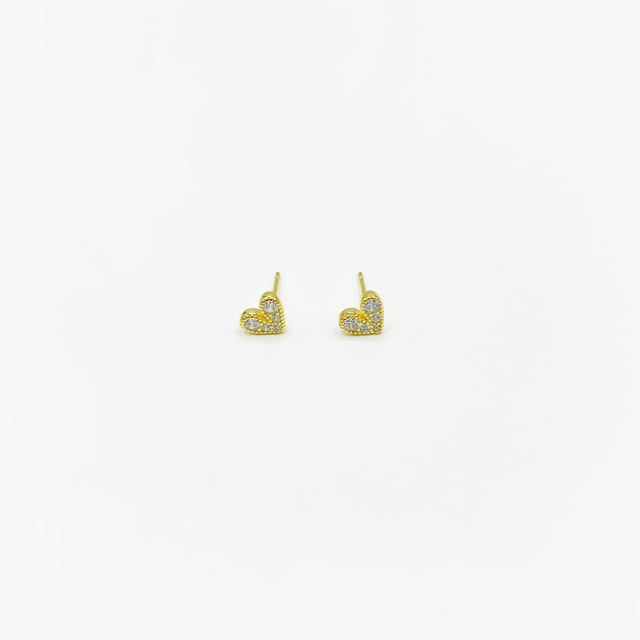 Gold plated sterling silver heart stud earrings with stones