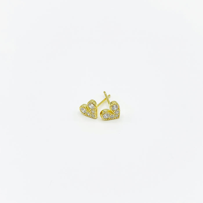 Darlene gold plated heart + stone stud earrings