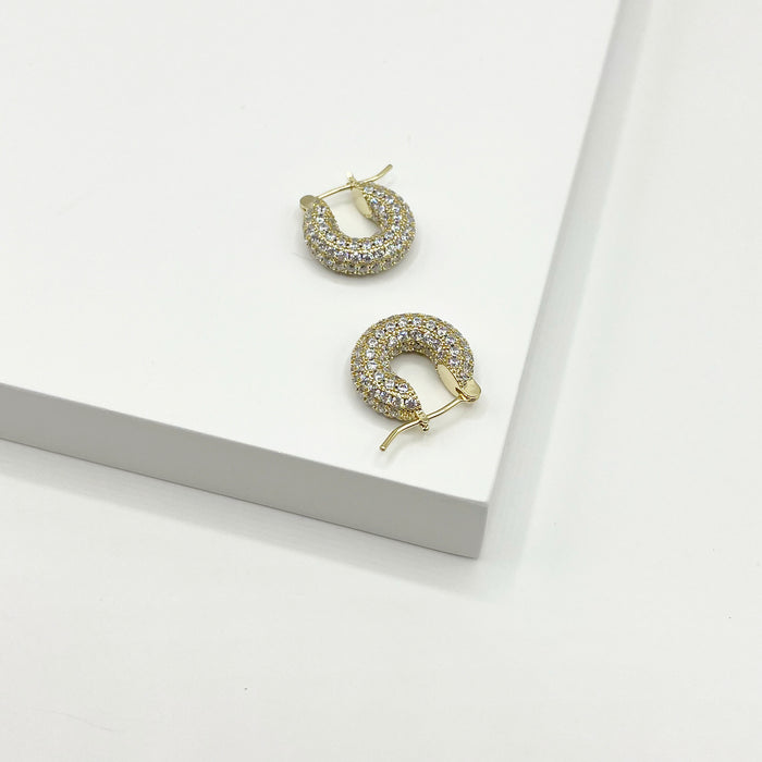 Dion 18k gold plated chunky pave hoop earrings